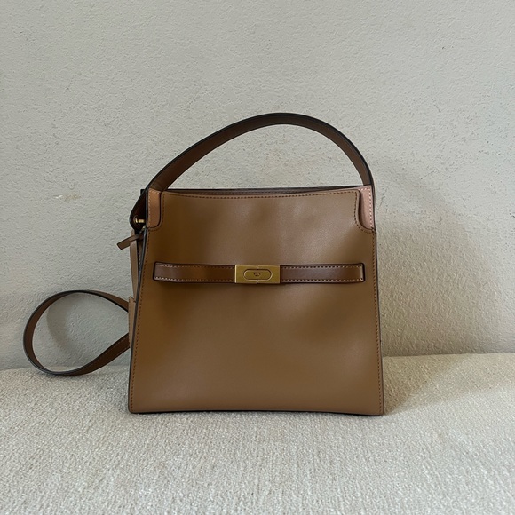 EUC Tory Burch Tan and Brown Lee Radziwill Small Double Bag Tiramisu Color - Picture 3 of 15